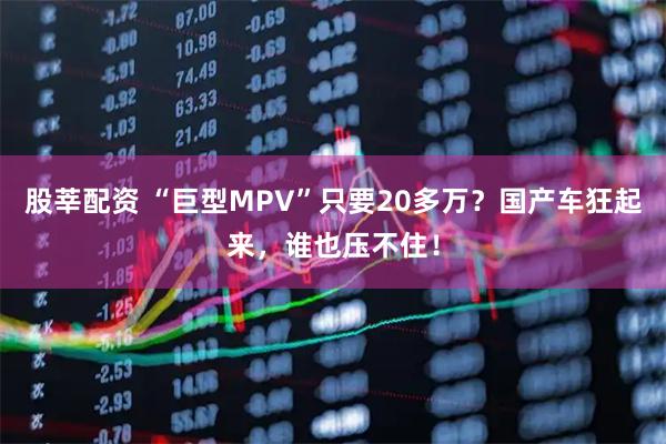 股莘配资 “巨型MPV”只要20多万？国产车狂起来，谁也压不住！
